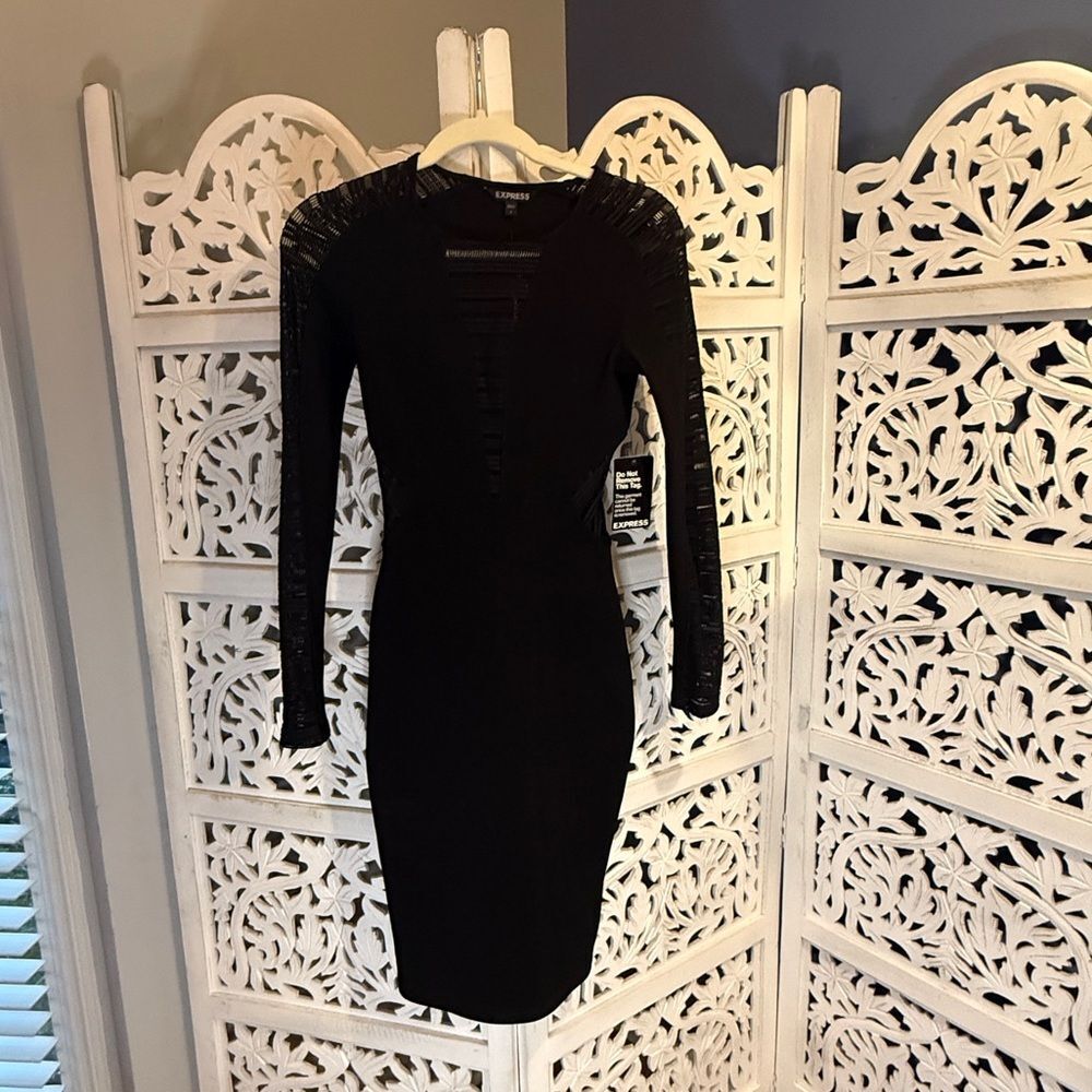 NWT Express Black Long-Sleeve Fitted Bodycon Dress Sz 4